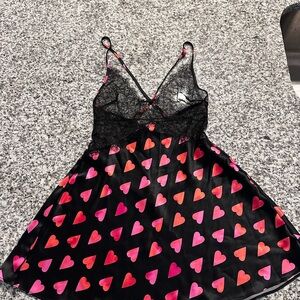 Victoria's Secret Black Chemise with Pink and Red Hearts